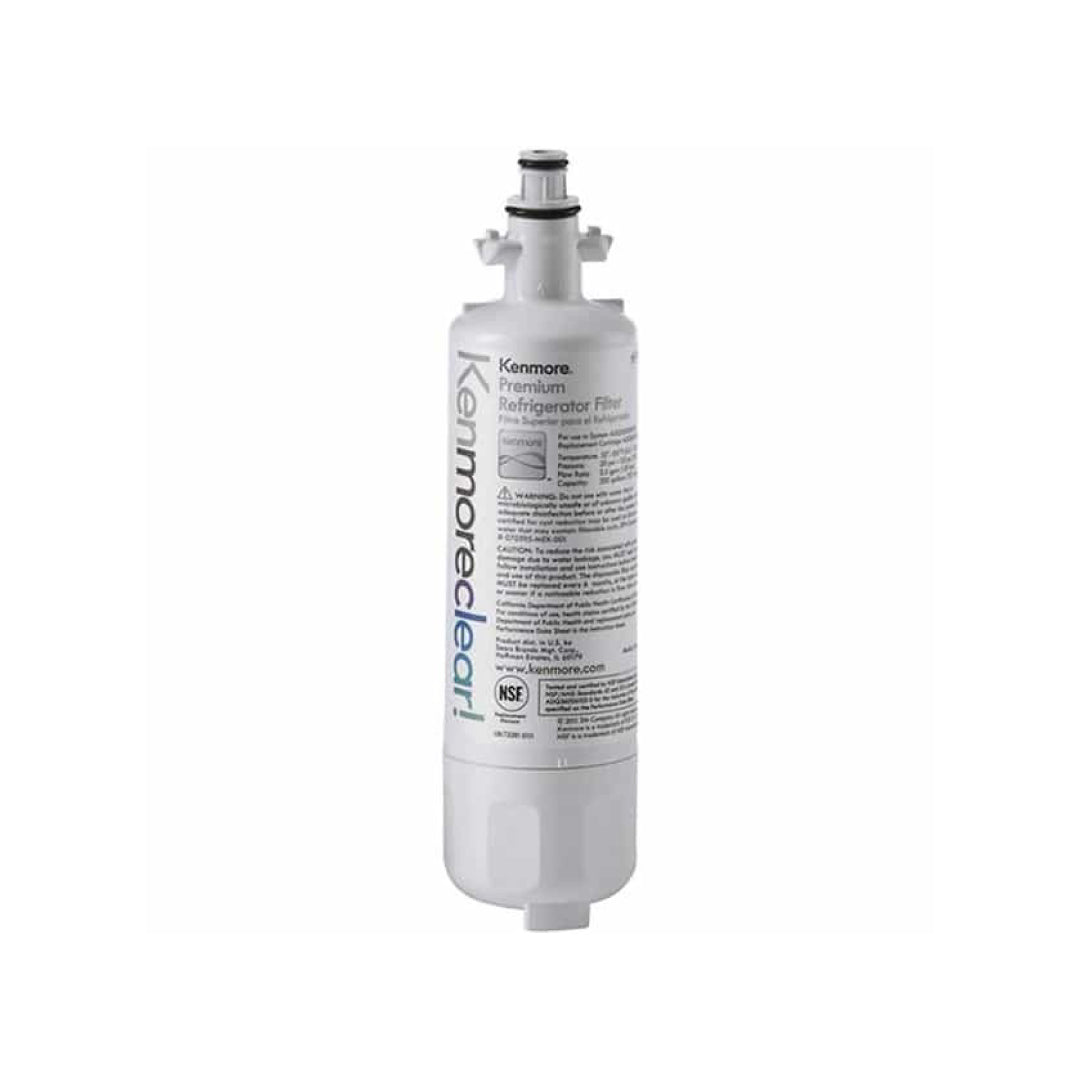 Kenmore 9690 Premium Refrigerator Water Filter front view showing white cylindrical cartridge with NSF certification label.